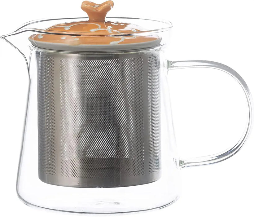 Nishi Kai Toki Glass Teapot with Stainless Steel Infuser - Big Floral Pattern - 4965451204956