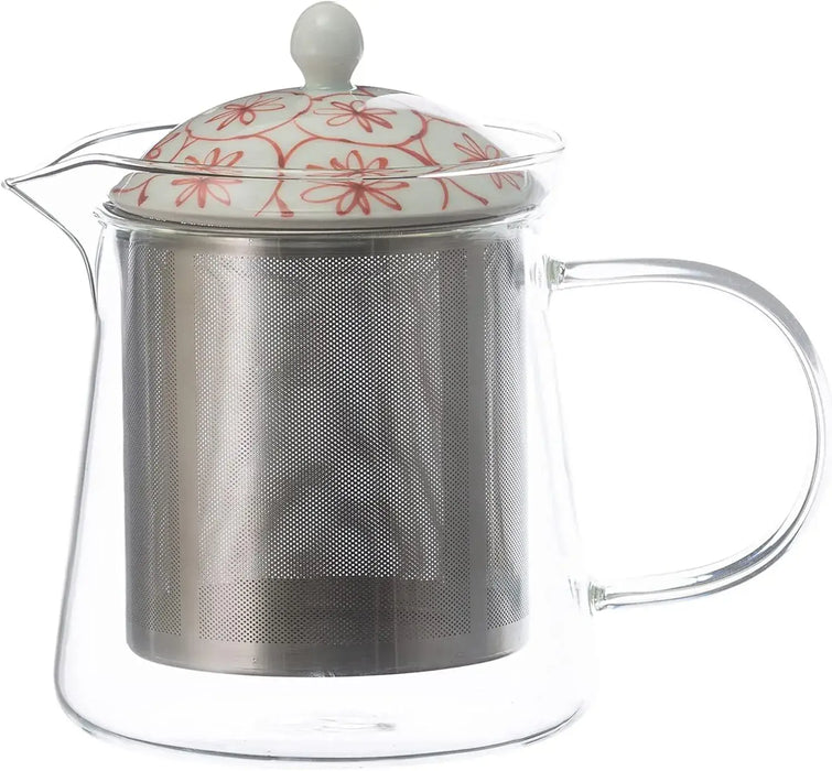 Nishi Kai Toki Glass Teapot with Stainless Steel Infuser - Big Flower Basket - 4965451204994