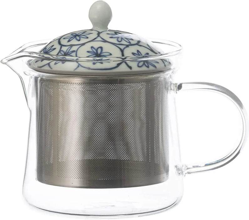 Nishi Kai Toki Glass Teapot with Stainless Steel Infuser - Small Flower Basket - 4965451204987