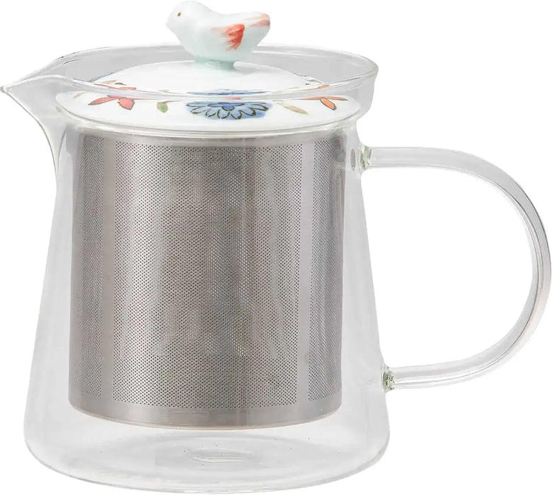 Nishi Kai Toki Glass Teapot with Stainless Steel Infuser - Big Flower Design - 4965451204246