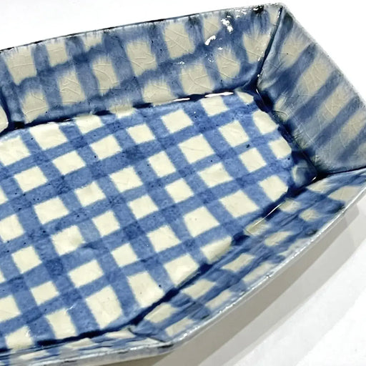 Nishitomi Hand Painted Blue Checker Hexagonal Plate
