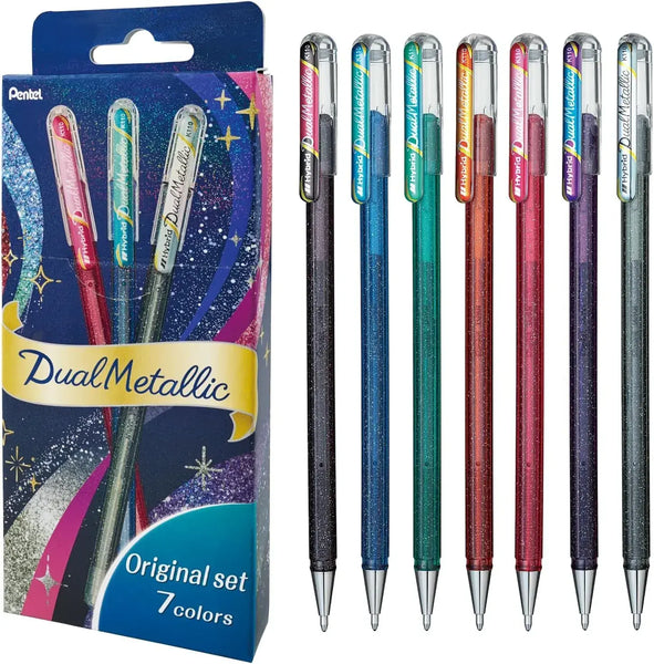 Pentel Dual Metallic 7-Color Shifting Glitter Ballpoint Pen Set
