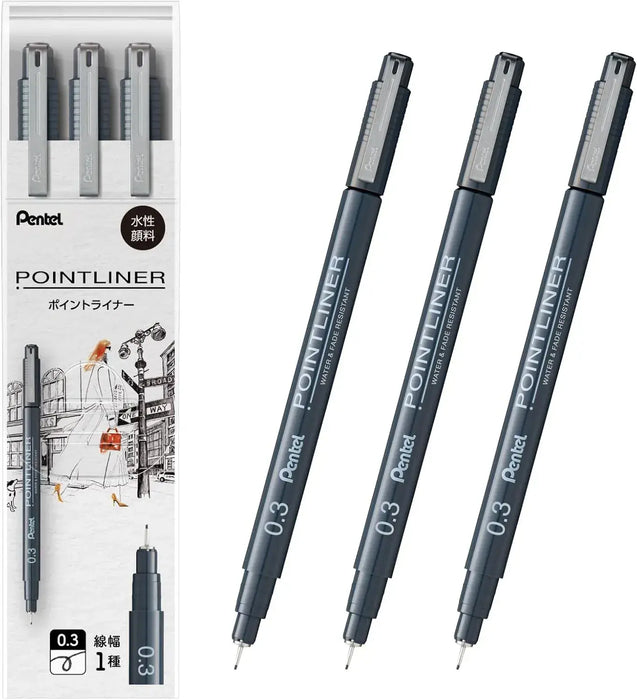 Pentel Point Liner Water Based Pen - 0.3mm 3-Pack - 4902506437884