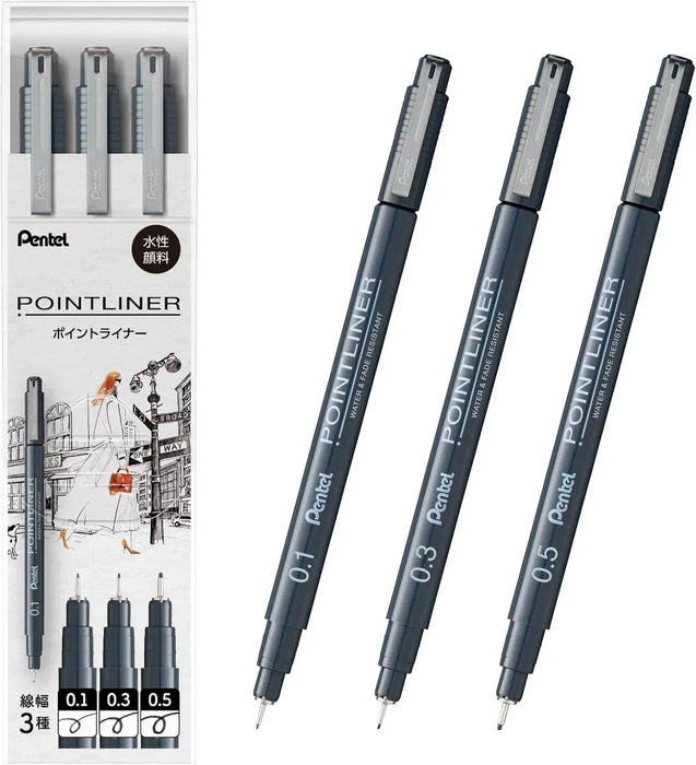 Pentel Point Liner Water Based Pen - 3 Pack - 4902506437877