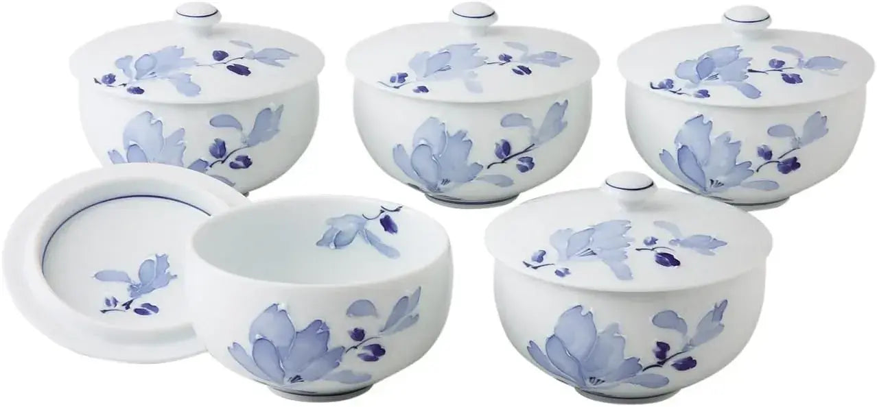 Seikai Toki Hasami Ware Rice Bowl Flower Pattern - Set With Lid - 4965451115498