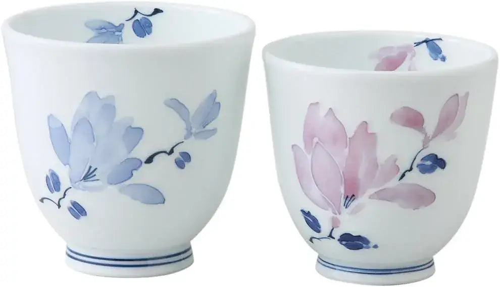 Seikai Toki Hasami Ware Rice Bowl Flower Pattern - Pair Of Bath Cups - 4965451114699