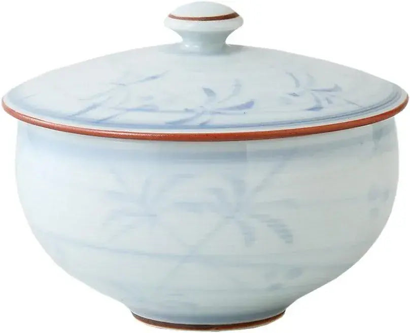 Seikai Toki Lidded Sencha Tea Cup - Inside And Outside Plants - 4965451645544