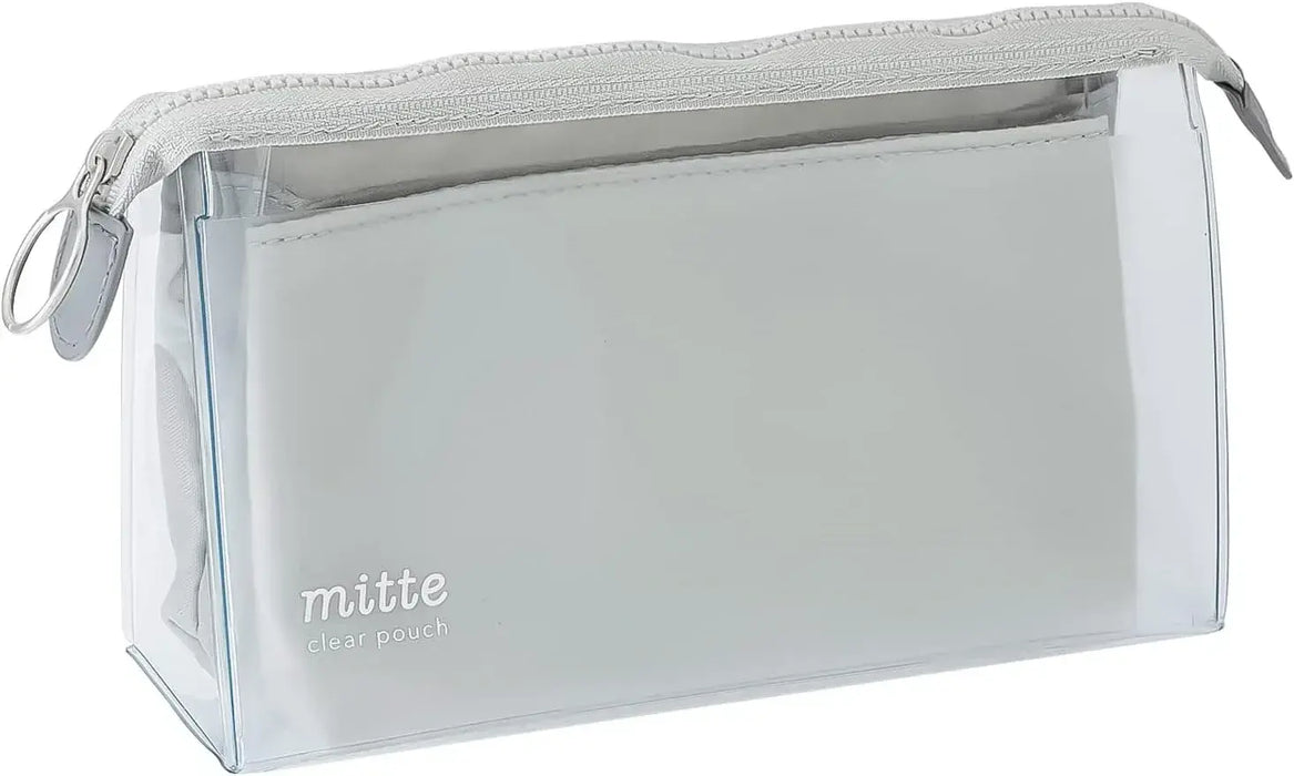 Sun-Star Stationery Pen Case Clear Pouch Flat Design - Light Gray Gusset - 4901770650296