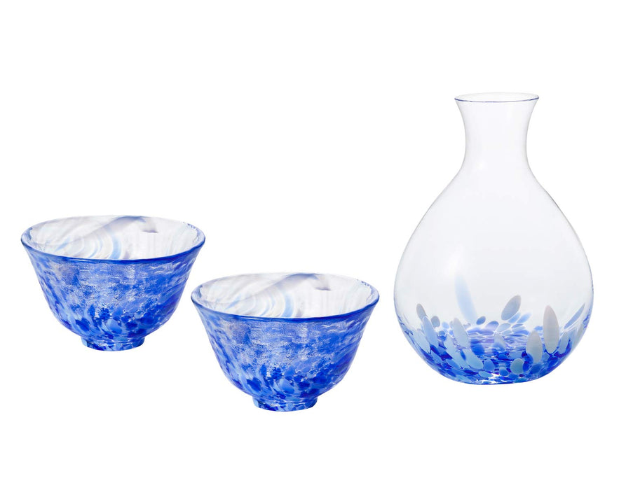 Aderia Japan Tsugaru Vidro Sake Set - Blue Iwashimizu - Made in Japan