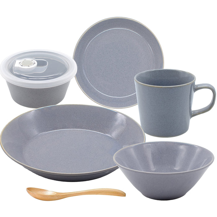 Aito Seisakusho 6pc Tableware Set Blue Gray Mino Ware Dishwasher/Microwave Safe Made in Japan 567516