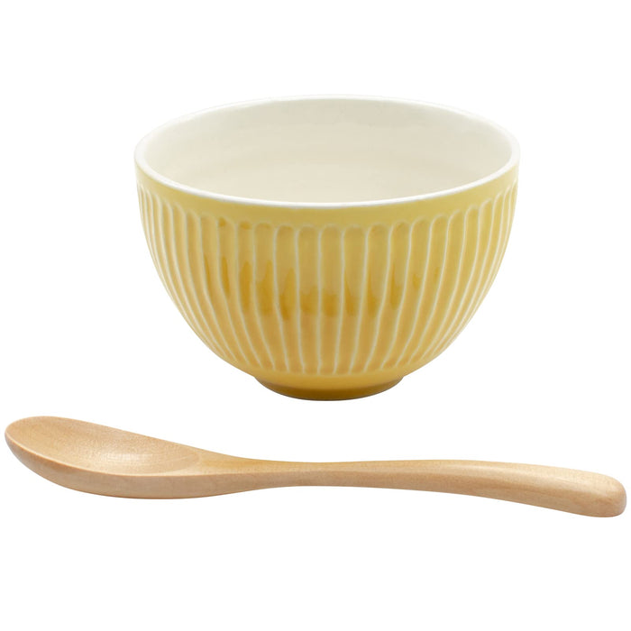 Aito Mino Ware 266345 Bowl Plate Cereal Bowl & Spoon 11cm Yellow Microwave/Dishwasher Safe