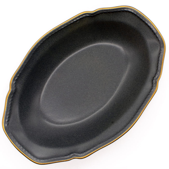 Aito Stitch Oval Curry Plate Bowl 25x17cm Black Mino Ware Japan