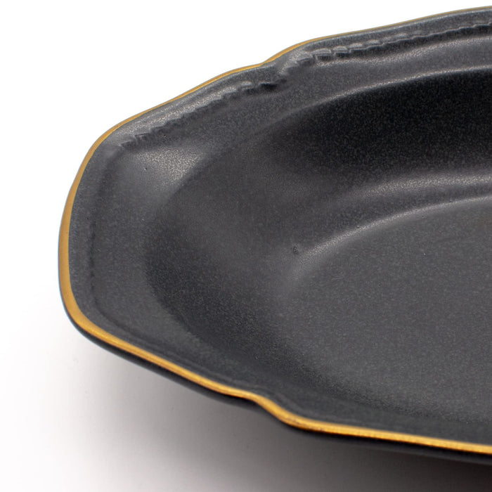 Aito Stitch Oval Curry Plate Bowl 25x17cm Black Mino Ware Japan