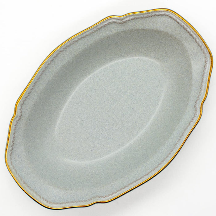 Aito Stitch Oval Curry Plate Bowl 25x17cm Gray Mino Ware 111066