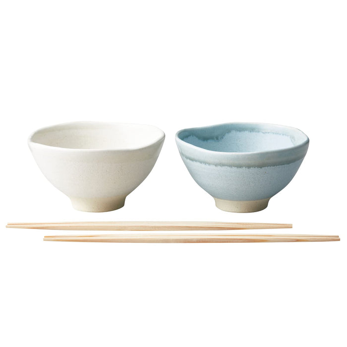 Aito Mino Ware Tableware Set Rice Bowl Tea Bowl 12cm Wooden Chopsticks White/Gray 113510