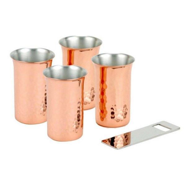 Asahi Copper Glassware Set with Bottle Opener - 4 Glasses (160ml) [CNE924]