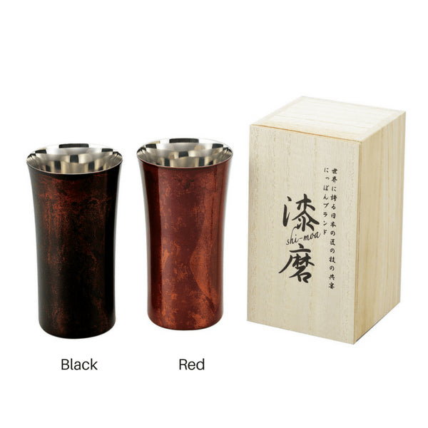 Asahi Japan Yamanaka Red Urushi Lacquered Stainless Steel Beer Glass 240Ml - Premium Gift Set