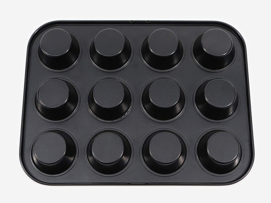 Cotta Japan Tiffany Muffin Mold - 12Pcs Black - 26x20x2.4cm - 4.8x2.4cm - 88656