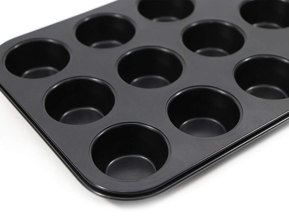 Cotta Japan Tiffany Muffin Mold - 12Pcs Black - 26x20x2.4cm - 4.8x2.4cm - 88656