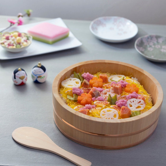 33cm Sawara Cypress Hangiri Sushi Rice Mixing Bowl - Authentic Japanese Craftsmanship