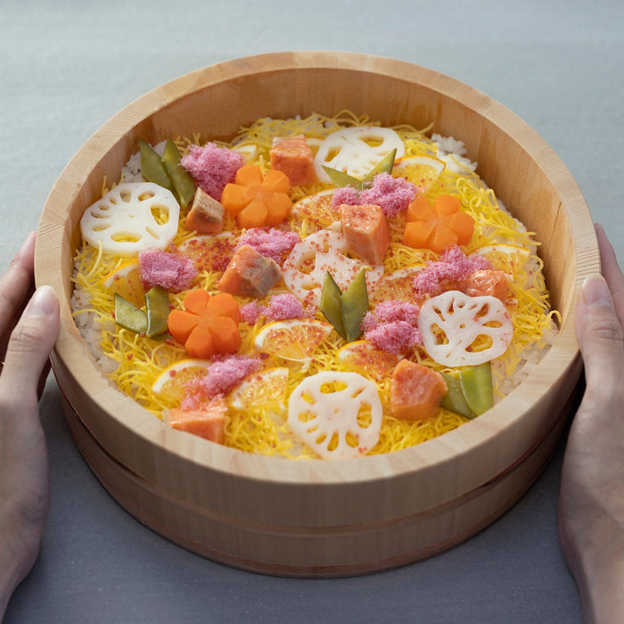 33cm Sawara Cypress Hangiri Sushi Rice Mixing Bowl - Authentic Japanese Craftsmanship