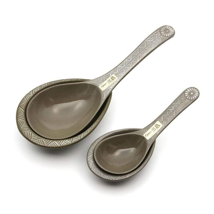 Ginpo Banko Ware Renge Soup Spoon & Spoon Rest - Large Set