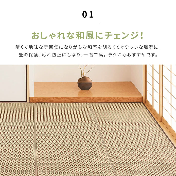 Hagihara Brown Edoma Lewis Flower Rug - Japanese Modern Pet Protection - 2 Tatami Mats - 174X174Cm