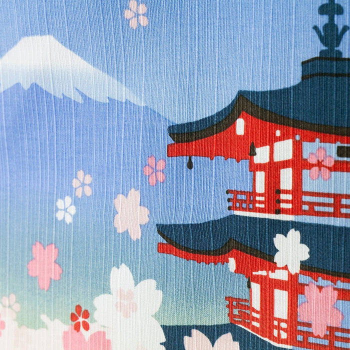 Hama Pattern Furoshiki 50Cm Sakura Five-Storied Pagoda Mt. Fuji Blue - Authentic Japanese Design