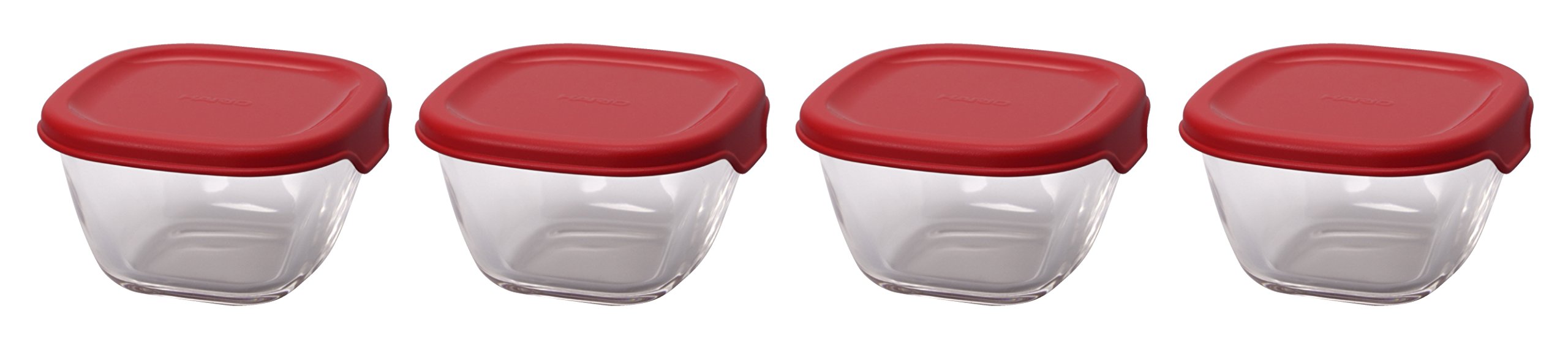 Hario 110ml Heat Resistant Glass Storage Red Container Japan Made Oven/Microwave/Dishwasher Safe 4 Pack