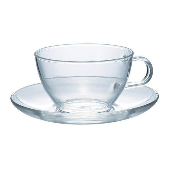 Premium Hario Glass Teacup & Saucer Set - 230ml Capacity