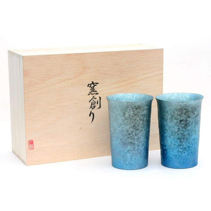 Horie Japan Tsubame Titanium Double Layer Tumbler - Gradation Blue 2 Pcs Set