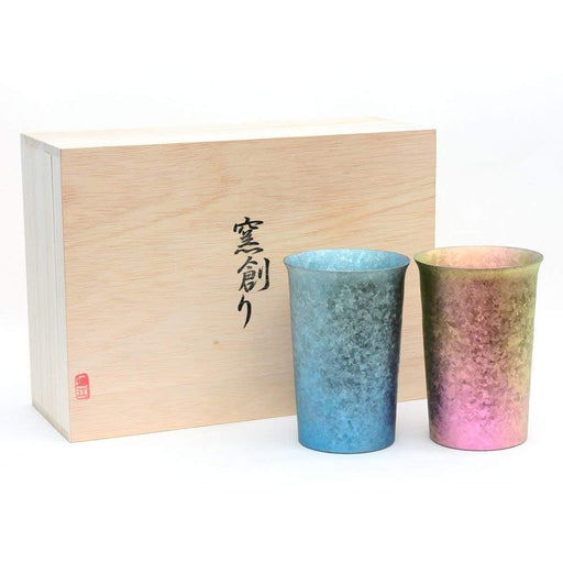 Horie Japan Niigata Tsubame Titanium Double Tumbler Kiln Creation 290Cc Wide Mouth Yui Blue & Pink 2 Color Set-Kiichin - The #1 Place for Japanese Goods in Your Hand!