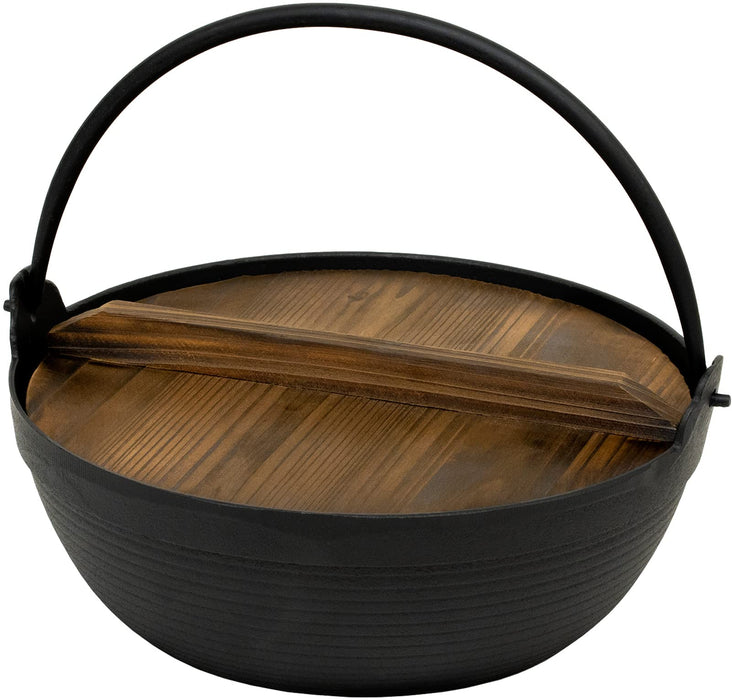 Ikenaga Iron Works 24Cm Tekko Iron Pot with Wooden Lid - IH Compatible for 2-3 People