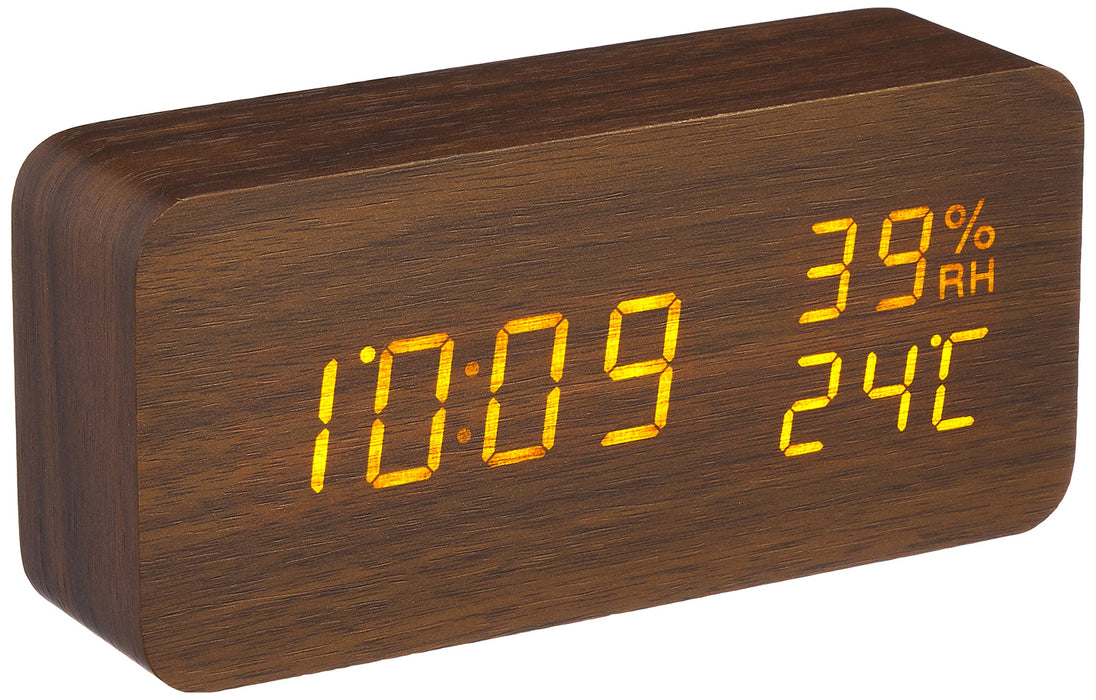 Iris Ohyama Wood Grain Alarm Clock - Multi-Functional Digital Temp/Humidity Control