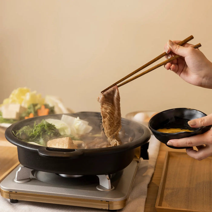 Iwachu Nambu Cast Iron Sukiyaki & Gyoza Pan with Wooden Lid - Authentic Japanese Cookware