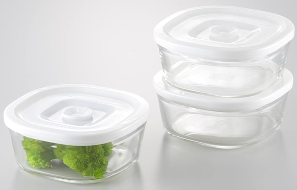 Iwaki Japan Heat Resistant Glass Airtight Container Set - White Square, 3Pcs