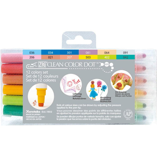 Kuretake Japan Water-Based Dot Pen Zig Clean Color - 12 Colors-Kiichin - The #1 Place for Japanese Goods in Your Hand!