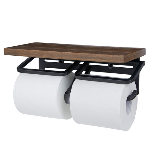 Lowya Vintage Brown Wooden Double Toilet Paper Holder Shelf-Kiichin - The #1 Place for Japanese Goods in Your Hand!
