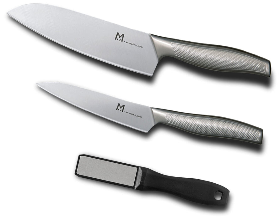 Mac 3 Piece Santoku Petty Knife Set w/ Diamond Sharpener Made in Japan