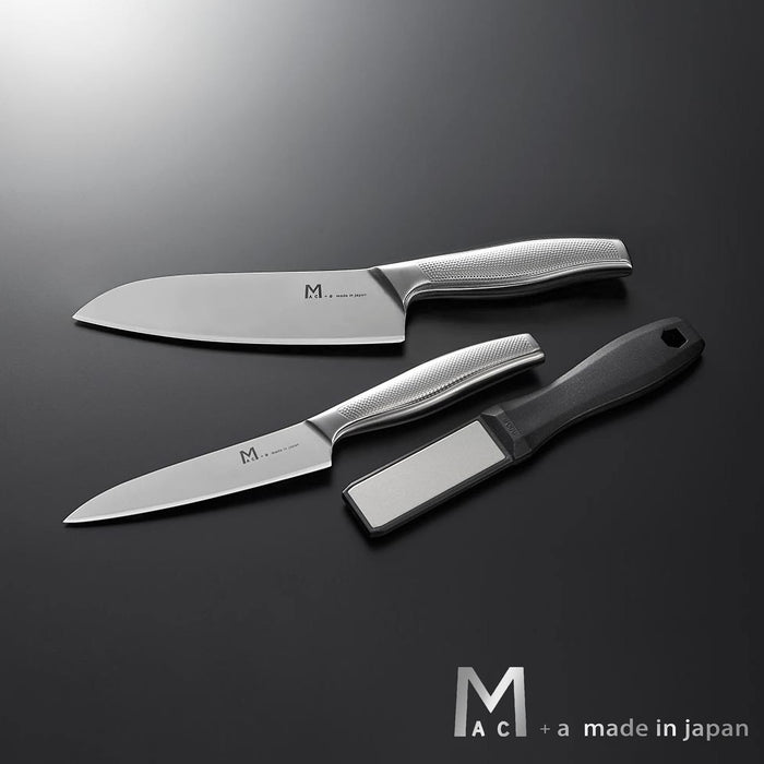 Mac 3 Piece Santoku Petty Knife Set w/ Diamond Sharpener Made in Japan