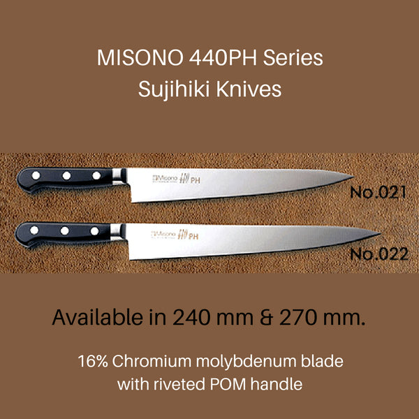 Misono 440Ph Sujihiki 刀 - 240mm 绒球柄 (编号 021)