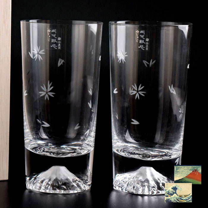 Tajima Glass Sakura Fuji Tumbler Set - Japanese Sake Beer Glasses for Father's Day, Mother's Day, 60th Birthday, Overseas Souvenir