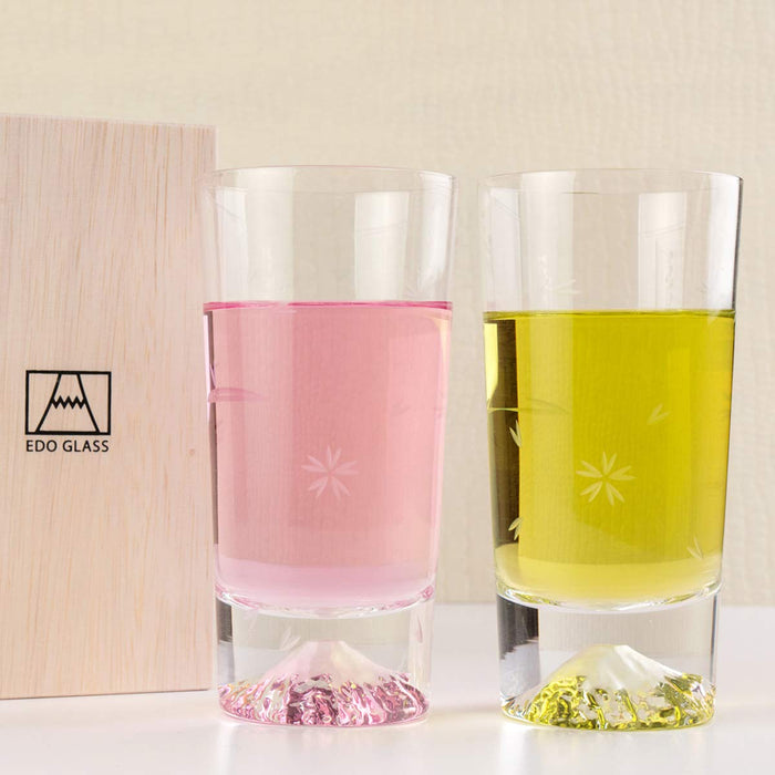 Tajima Glass Sakura Fuji Tumbler Set - Japanese Sake Beer Glasses for Father's Day, Mother's Day, 60th Birthday, Overseas Souvenir