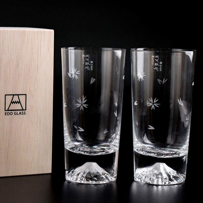 Tajima Glass Sakura Fuji Tumbler Set - Japanese Sake Beer Glasses for Father's Day, Mother's Day, 60th Birthday, Overseas Souvenir