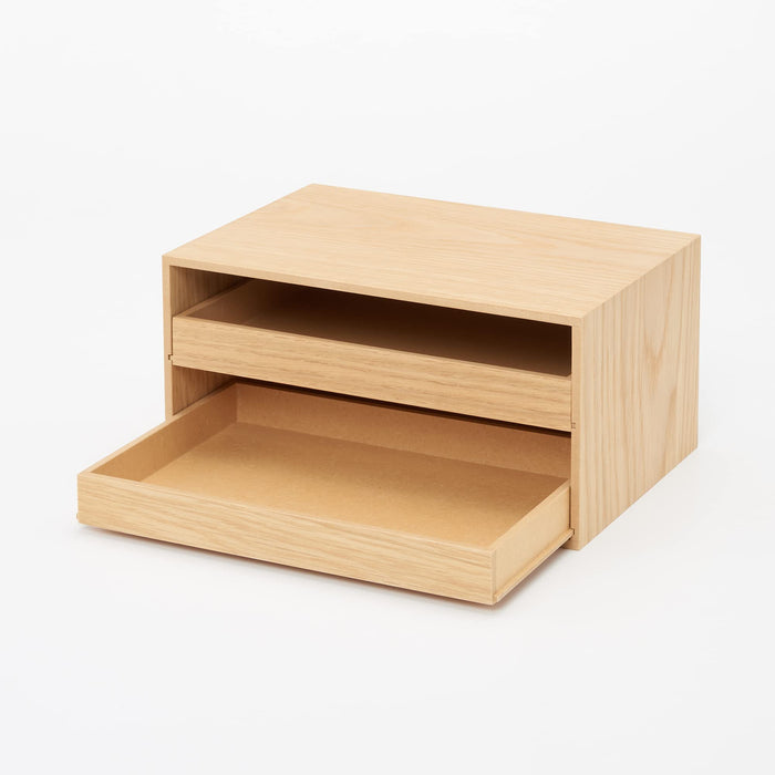 Mujirushi Ryohin Wooden Tray Storage with 2 Drawers - 25.2X17X12.6Cm