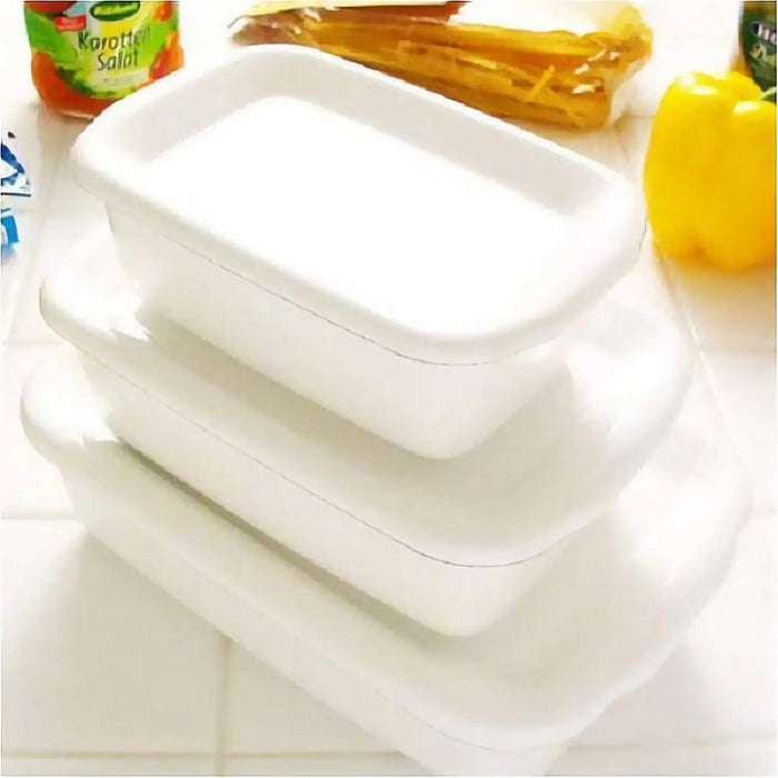 Noda Horo Enamel Rectangle Deep Food Containers with Lid - Medium Size