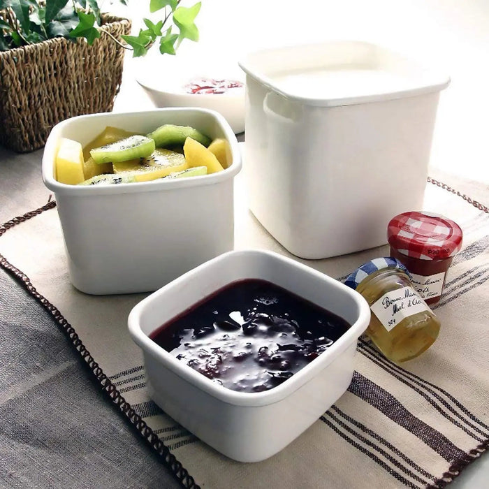 Noda Horo White Series Enamel XL Food Containers with Lid - Spacious and Stylish Storage Solution