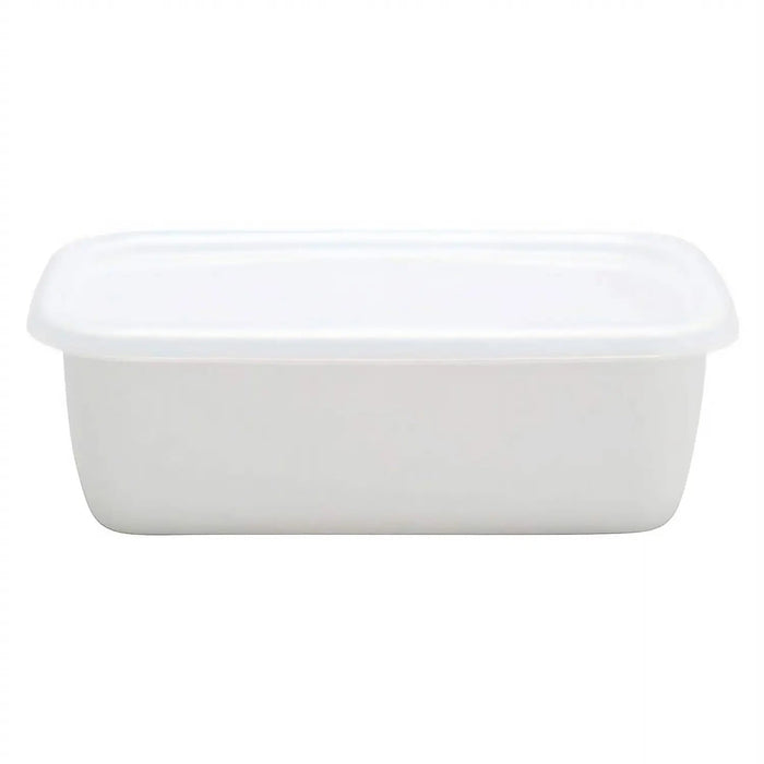 Noda Horo White Enamel Rectangle Deep Food Containers - Large Size with Lid