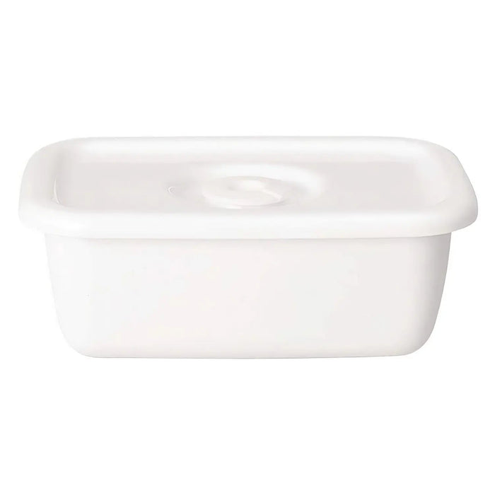 Noda Horo White Enamel Rectangle Deep Food Containers - Small with Sealed Lid