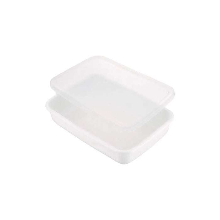 Noda Horo White Enamel Rectangle Shallow Food Containers - Large Size with Lid